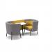 Tilly 2 person low back meeting booth with white table - lifetime yellow seat and back with forecast grey sofa body