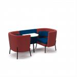 Tilly 2 person low back meeting booth with white table - maturity blue seat and back with extent red sofa body TY-B2L-MB-ER