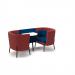 Tilly 2 person low back meeting booth with white table - maturity blue seat and back with extent red sofa body