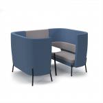 Tilly 4 person high back meeting booth with white table - forecast grey seat and back with range blue sofa body TY-B4H-FG-RB