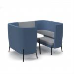 Tilly 4 person high back meeting booth with white table - late grey seat and back with range blue sofa body TY-B4H-LG-RB
