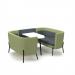 Tilly 4 person low back meeting booth with white table - elapse grey seat and back with endurance green sofa body