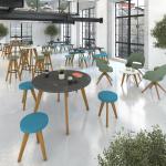 Unity circular dining table 1400 dia with solid oak leg in black UDC14-BK