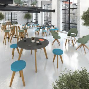 Unity circular dining table 1400 dia with solid oak leg in white