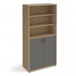 Universal combination unit with open top 1715mm high with shelves - oak with grey doors