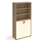 Universal combination unit with open top 1715mm high with shelves - oak with white doors