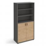 Universal combination unit with open top 1715mm high with shelves - grey with oak doors