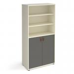 Universal combination unit with open top 1715mm high with shelves - white with grey doors