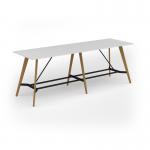 Unity poseur height worktable 3200w x 1000d with 4x solid oak legs, top in white UPR3210-WH