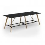 Unity poseur height worktable 3200w x 1200d with 4x solid oak legs, top in black UPR3212-BK