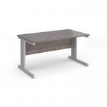 Vivo straight desk 1400mm x 800mm - silver frame, Grey Oak top V14-S-GO