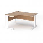 Vivo left hand ergonomic desk 1400mm - white frame, beech top VEL14-WH-B