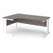Vivo left hand ergonomic desk 1800mm - white frame, Grey Oak top VEL18-WH-GO