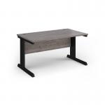 Vivo straight desk 1400mm x 600mm - black frame, Grey Oak top VEX14-K-GO