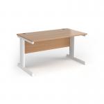 Vivo straight desk 1400mm x 600mm - white frame, beech top VEX14-WH-B