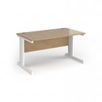 Vivo straight desk 1400mm x 600mm - white frame, Kendal Oak top VEX14-WH-KO