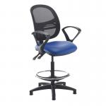 Jota mesh back draughtsmans chair with fixed arms - Ocean Blue vinyl
