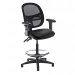 Jota mesh back draughtsmans chair with adjustable arms - Nero Black vinyl