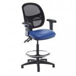 Jota mesh back draughtsmans chair with adjustable arms - Ocean Blue vinyl VMD22-000-74465
