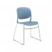 The Verve multi-purpose chair features a sleek chrome sled frame and vibrant blue upholstery. Its modern design makes it a versatile and stylish seating option for any space.
