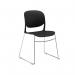 The Verve multi-purpose chair features a sleek black design and a chrome sled frame. It is a versatile seating option that would add a modern touch to any space.