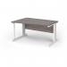 Vivo left hand wave desk 1400mm - white frame, Grey Oak top VWL14-WH-GO