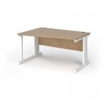 Vivo left hand wave desk 1400mm - white frame, Kendal Oak top VWL14-WH-KO