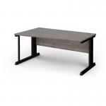 Vivo left hand wave desk 1600mm - black frame, Grey Oak top VWL16-K-GO