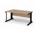 Vivo left hand wave desk 1600mm - black frame, Kendal Oak top VWL16-K-KO