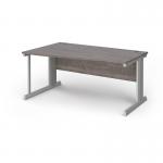Vivo left hand wave desk 1600mm - silver frame, Grey Oak top VWL16-S-GO