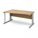 Vivo left hand wave desk 1600mm - silver frame, oak top VWL16-S-O