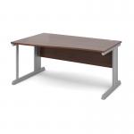 Vivo left hand wave desk 1600mm - silver frame, walnut top VWL16-S-W