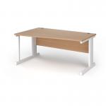 Vivo left hand wave desk 1600mm - white frame, beech top VWL16-WH-B