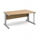 Vivo right hand wave desk 1600mm - silver frame and oak top