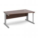 Vivo right hand wave desk 1600mm - silver frame and walnut top