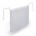 The picture shows a durable warehouse signage with a wire hanging document pocket, perfect for holding tickets. The pocket has a clear A5 size and comes in a pack of 50. The signage looks sturdy and professional. It is ideal for organizing and displaying important documents in a warehouse setting.