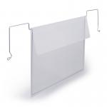 The photo shows a sturdy, clear A5 document pocket with 50 ticket holders hanging from durable wire. The pocket is attached to a warehouse sign, making it easy to display and organize important documents. The clear design allows for easy visibility and the durable materials ensure long-lasting use.
