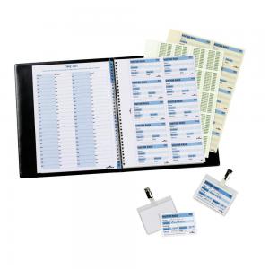 Durable PU Leather GDPR Visitor Book - 100 Name Badges & Security