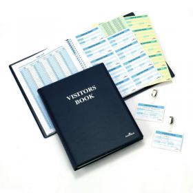 Durable PU Leather GDPR Visitor Book - 300 Name Badges & Security Sheet - Blue 146500