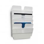 The photograph showcases a durable Durable FLEXIPLUS 6 wall mounted literature holder in A4 landscape size. It is in a sleek white color, with a clean and modern design. The literature holder appears to be sturdy and well-built, perfect for organizing and displaying literature materials.