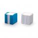 The photograph depicts a blue Durable TREND 800 Sheet Note Box Memo Pad Cube, designed to store and organize various desk items. The cube appears to be well-built and sturdy, with clean edges and a smooth surface. The note box and memo pad are neatly displayed on top of the cube, ready to be used for jotting down important information. The set radiates a professional and organized aura.