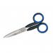 This picture features a pair of 5-inch black scissors, with a sturdy and durable build. The blades are made of SUPERCUT hardened steel, ensuring long-lasting sharpness and efficiency. These scissors are designed for both right and left-handed use, making them versatile for any user.