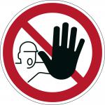 This photograph captures a durable, adhesive ISO entry prohibited sign safety floor sticker measuring at 43cm. The design features bold, easy-to-read text and sharp, contrasting colors that make the prohibition message clear. The sturdy material promises long-lasting use.