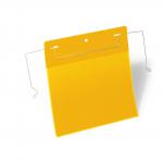 Durable Document Pocket with Wire Hanger A5 Landscape Yellow Pack of 50 175204