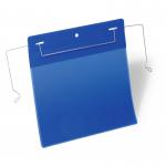 Durable Wire Hanger Ticket Holder Document Pocket Landscape - 50 Pack - A5 Blue 175207