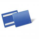 The photo shows 50 packs of A6 blue Durable Warehouse Signage, with durable adhesive ticket holder label pouch document pockets. The label pouches are clearly visible, ready to securely hold and display important documents or labels. The blue color adds a bright touch to any workspace.