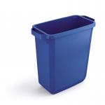 The picture shows a rectangular blue bin with a 60L capacity, labeled Durable Bin Bases. The bin is specifically designed for recycling and has a label that reads Food Bin. The brand name DURABIN is also visible on the bin. The overall design appears sturdy and durable, perfect for heavy-duty use.