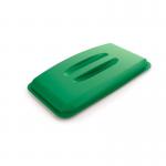 The image shows a rectangular, green bin lid that reads Durable 60L Bin Lid. The lid is labeled as Food Safe and has the brand name DURABIN written on it, with the contact information 1800497020 listed below. The lid appears sturdy and durable, ideal for use in recycling.