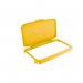 This image shows a bright yellow, hinged bin lid for a 60L container. The lid is durable and designed for recycling, with a label reading Food Safe - DURABIN.