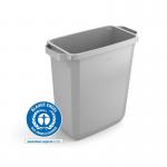 The durable bin bases Durable ECO 60L waste bin in grey is a strong and sturdy rectangular recycling bin, known as the DURABIN 1800503050. Its sleek design and robust construction make it a practical choice for any space.